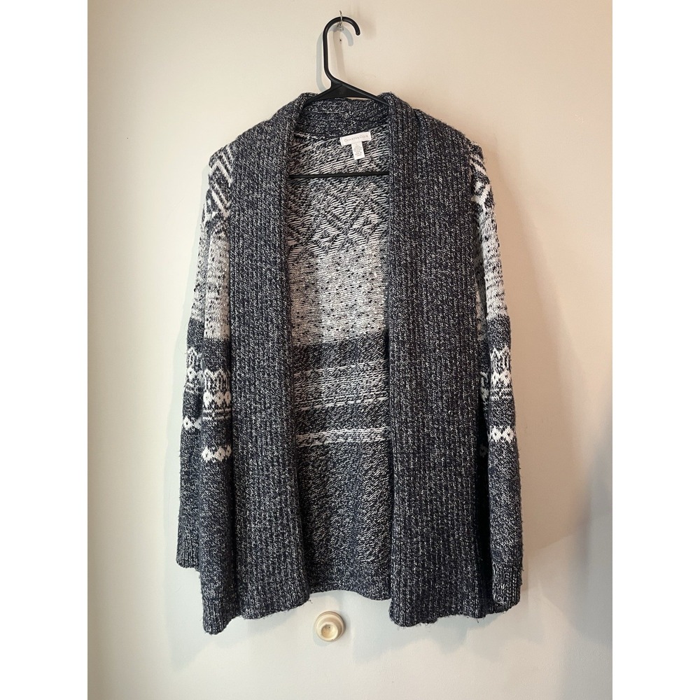 Charter Club Cardigan Sweater Nordic Print Womans Large Gray White
